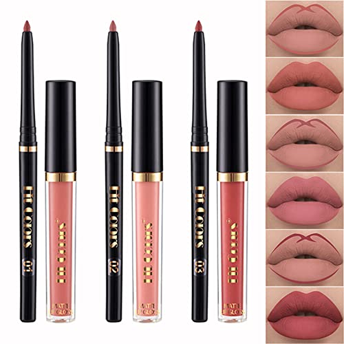 KIMIEYE 6Pcs Lip Liner + Matte Liquid Lipstick Set, Super