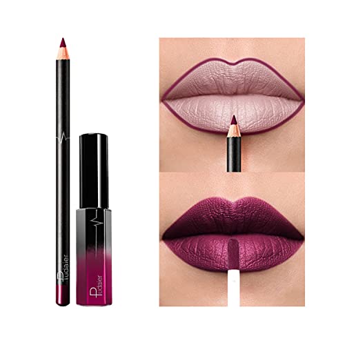 WALULAN Lip Gloss Lip Liner Set Liquid Matte Lipstick Pencil