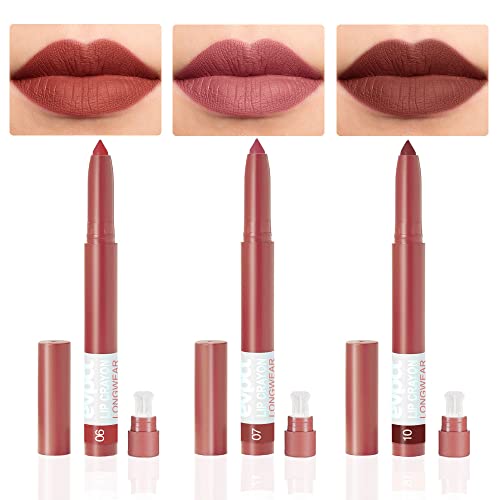 3 Colors Matt Nude Lipstick Lipliner Lip Crayons Pack Set,Velvet