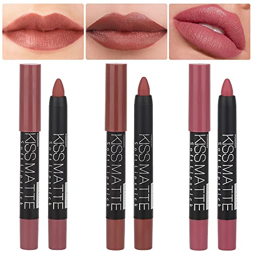 evpct 3Pcs Nude Beige Matte Lip Liner Crayon Pencil and